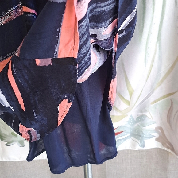 Nwt Splendid A-Line Dress Navy Blue Peach Abstract brushstroke beachy Casual - Picture 6 of 7
